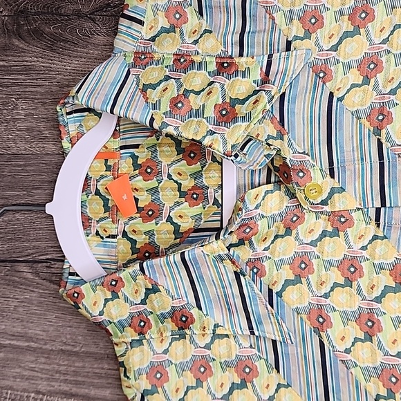 BOSS Hugo Boss XL Short Sleeve Button Down Shirt Orange Label Patchwork‎ Pattern - Picture 9 of 10